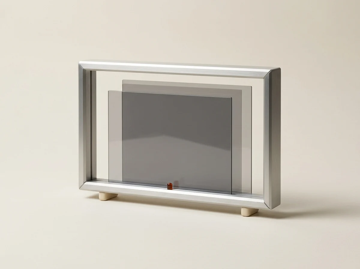 Layered translucent replay panels in a brushed-aluminium frame.